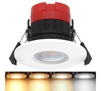 Long Life Lamp Company Fire Rated Downlight Dimmable LED 8W Colour Switching CCT 2700k Warm, 3000k Warm White, 4000k Cool, 6000k Daylight, IP65 Recessed Ceiling Lights White Finish