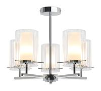Long Life Lamp Company Fixed 5 Lights Chrome Ceiling Light Semi Flush Glass Shade Lantern Chandelier Contemporary K415