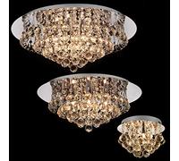Long Life Lamp Company Flush Mount Round Chandelier Crystal Ceiling Lights Droplet Shimmer Effect Including LED Bulbs Warm White (Large) M0064-3W
