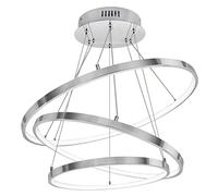 Long Life Lamp Company Futuristic LED Strip 3 Ring Pendant Light Chrome Cool White Ultra-Modern Ceiling Chandelier Round Suspended H3074