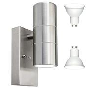 Long Life Lamp Company LED 5w Outdoor Up Down Wall Light Dusk Till Dawn Sensor Stainless Steel Finish Cool White ZLC0203CW