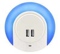 Long Life Lamp Company LED Night Light with 2 USB Port Charger 1w Blue Automatic Sensor Dusk to Dawn Night Light for Bedroom Childrens Room Hallways Living Rooms