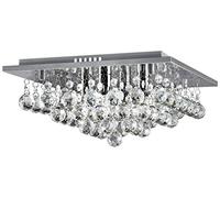 Long Life Lamp Company Modern Elegant Square Chandelier Ceiling Light Crystal Droplets Chrome Base M0062