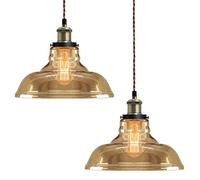 Long Life Lamp Company Modern Loft Industrial Glass Bowl Pendant Light Shade Smoked Antique Brass Retro Vintage Ceiling Lighting - 2 Pack
