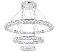 Long Life Lamp Company Modern Round Chandelier LED 3 Ring Pendant Ceiling Light Cool White Dining Room Table Kitchen Island Bedroom Living Room M0172F