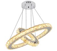 Long Life Lamp Company Modern Round Chandelier LED Double Ring Pendant Ceiling Light Warm White Dining Room Table Kitchen Island Bedroom Living Room H3042