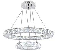 Long Life Lamp Company Modern Round Chandelier LED Ring Pendant Ceiling Light Cool White Dining Room Table Kitchen Island Bedroom Living Room M0171