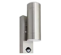 Long Life Lamp Company Outdoor LED Double Wall Light PIR Motion Sensor Cool White Stainless Steel Mains Powered Waterproof ZLC365SEN