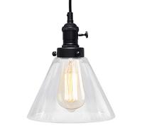 Long Life Lamp Company Vintage Retro Loft Clear Glass Ceiling Lampshade Transparent Sconce Pendant Light Black Holder M0126 with ST58 LED 4w E27
