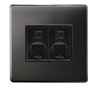 Long Life Lamps Company Black Nickel 2 Gang Double Ethernet Port Data Socket Cat 5 Screwless N443Gme