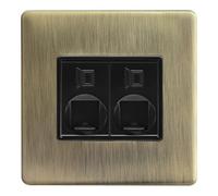 Long Life Lamps Company Brushed Antique Brass 2 Gang Double Ethernet Port Data Socket Cat 5 Screwless N443Kme