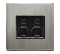 Long Life Lamps Company Brushed Chrome 2 Gang Double Ethernet Port Data Socket Cat 5 Screwless N443Dme