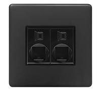 Long Life Lamps Company Matt Black 2 Gang Ethernet Data Socket 8 Terminal Cat6 Screwless Bl443