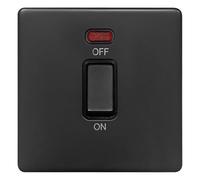 Long Life Lamps Company Matt Black 45A 1 Gang Cooker Switch Neon Indicator Double Pole Screwless Bl327
