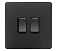 Long Life Lamps Company Matt Black Double Light Switch 2 Gang 2 Way Screwless Bl304