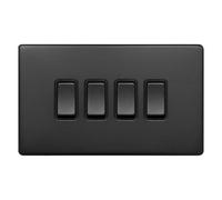 Long Life Lamps Company Matt Black Light Switch 4 Gang 2 Way Screwless Bl308