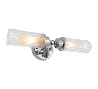 Long Life Lamps Company Ribbed Glass Twin Wall Light Polished Chrome Slim Side Ip44 H3137