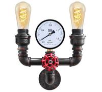 Twin Vintage Industrial Pipe Wall Lamp Double Steampunk Scone Rustic Up Light with Guage Valve Tap M0190P