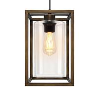 Antique Brass Lantern Ceiling Pendant Light Rectangular Frame with Clear Glass Shade Heritage Vintage M0155F