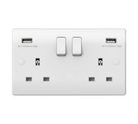 Long Life Lamps Company White 2 Gang 13Amp Double Usb Switched Socket Uk Plug Usbw2