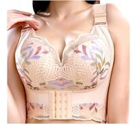 Long Line Bras for Women UK Wired High Support Lace Floral Front Fastening Full Coverage Wide Strap Design Adjustable Shoulder Straps Leisure Comfort Beige