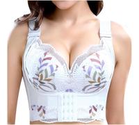 Long Line Bras for Women UK Wired High Support Lace Floral Front Fastening Full Coverage Wide Strap Design Adjustable Shoulder Straps Leisure Comfort White