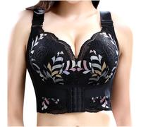 Long Line Bras for Women UK Wired High Support Lace Floral Front Fastening Full Coverage Wide Strap Design Adjustable Shoulder Straps Leisure Comfort Black