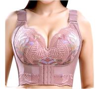 Long Line Bras for Women UK Wired High Support Lace Floral Front Fastening Full Coverage Wide Strap Design Adjustable Shoulder Straps Leisure Comfort Pink