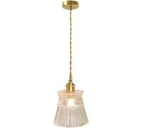 Long Linear Crystal Cluster Pendant Dining Room Light Single Vintage Ribbed Glass Hanging Lamp Nordic Gold Round Chandelier for Kitchen Island Sink Restaurant Foyer Farmhouse Loft
