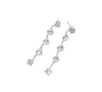 Long Linear Crystal Drop Earrings for Women Silver Tone Copper 7.2cm Multi-Faceted Square Cubic Zirconia Lightweight 6.4g Elegant Sparkling Dangle Earrings Wedding Party Daily Gift