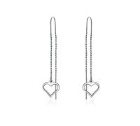 Long Linear Lightweight Heart Chain Threader Earrings For Women Teen .925 Sterling Silver Stabilizing U Hook