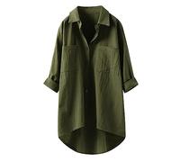 Long Linen Blouse Women's Blouse Oversize Long Sleeve Shirt Elegant Long Blouse Short Sleeve Shirt Blouse Casual Shirt V-Neck Elegant Business Shirts Blouse with Buttons Cotton Linen Shirt Blouse
