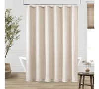 Long Linen Shower Curtain 80 Inch Cloth Bathroom Shower Curtain Neutral Tone Burlap Flax Country Hotel Bathtub Luxury Water Repellent 80 Inch Long Drapes Set with Hooks Cream Beige, 72x80