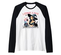 Long Live Halloween Witch Potion Retro Cat Raglan Baseball Tee