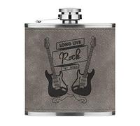Long Live Rock N Roll Electric Guitar 6oz PU Leather Hip Flask Grey Luxe