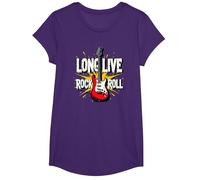 Long Live Rock & Roll - Iconic Guitar for Music Lovers T-Shirt, Girls, Purple, Large