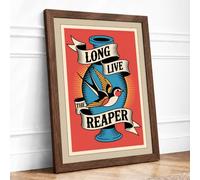 Long Live the Reaper Vintage Framed Wall Art Print A1 (84.1×59.4cm) Walnut, Wall Decor for Living Room, Bedroom, Office & Home, Ready to Hang, Art Gift