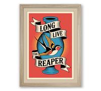 Long Live the Reaper Vintage Framed Wall Art Print A3 (42×29.7cm) Oak, Wall Decor for Living Room, Bedroom, Office & Home, Ready to Hang, Art Gift