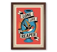 Long Live the Reaper Vintage Framed Wall Art Print A4 (29.7×21cm) Walnut, Wall Decor for Living Room, Bedroom, Office & Home, Ready to Hang, Art Gift