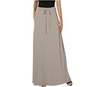 Long Maxi Skirts for Women UK - Solid Elastic Waist, Casual Party Skirts, Drawstring Ankle Length Gray
