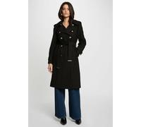 Long Mid-Season Trench Coat with Button Fastening Black
