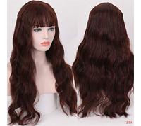 Long Mix Purple Womens Wigs With Bangs Heat Resistant Synthetic Kinky Curly Pink Green Wigs(Dark brown)