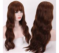 Long Mix Purple Womens Wigs With Bangs Heat Resistant Synthetic Kinky Curly Pink Green Wigs(Light Brown)