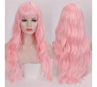 Long Mix Purple Womens Wigs With Bangs Heat Resistant Synthetic Kinky Curly Pink Green Wigs(Onecolor)