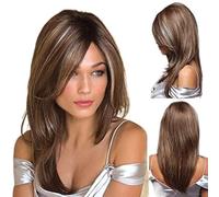 Long Mixed Brown Synthetic Highlight Wigs for Women Layered Ombre Brown Wig with Dark Roots Straight Hair Wig