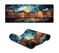 Long Mouse Pads Colorful Illustration of Copenhagen Computer Keyboard Mouse Mat with Non-Slip Rubber Base And Stitched Edge for Home Office Gaming Work 30x80cm