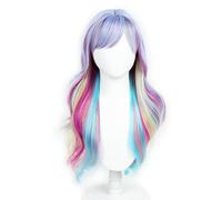 Long Multicolor Pastel Rainbow Cosplay Wig Wavy Synthetic Hair
