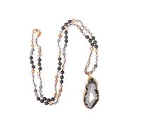 Long Natural Stone Beads Pendant Crystal Hand Knotted Jewelry for Women