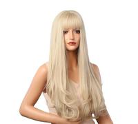 Long Natural Wavy Platinum Blonde Wigs with Bangs Cosplay Party Synthetic for Women Beautiful