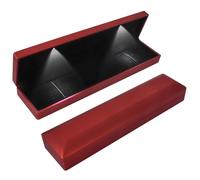 Long Necklace Box With LED Light, Necklace Bracelets Pendant Watch Chain Jewelry Gift Box, Velvet Jewelry Display Case with 2 LED Internal Light, for Proposal Engagement Wedding, 23*5.5*3.5cm (Red)